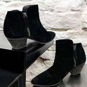 Frye Women's 8M Double Zip Slip on Black Suede Leather Ankle Heeled Booties